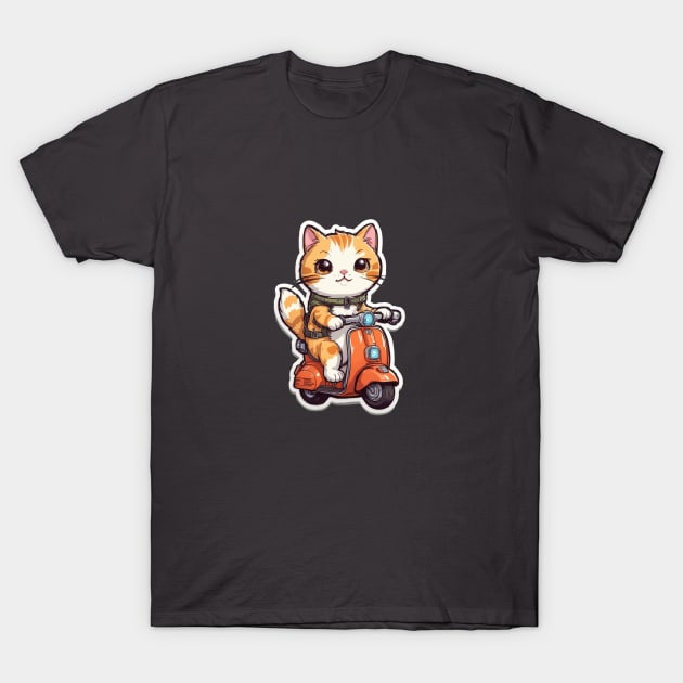 Cute cartoon cat on a scooter T-Shirt by CrispytheGhoul